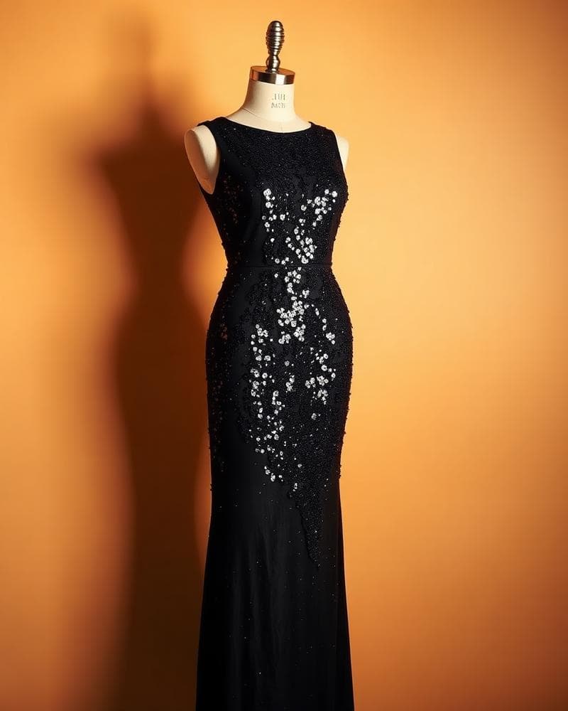 Black Sequin Cocktail Gown